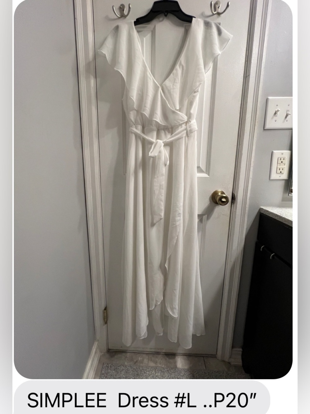 Simple White Ruffle Wrap Maxi Dress - Picture 6 of 6